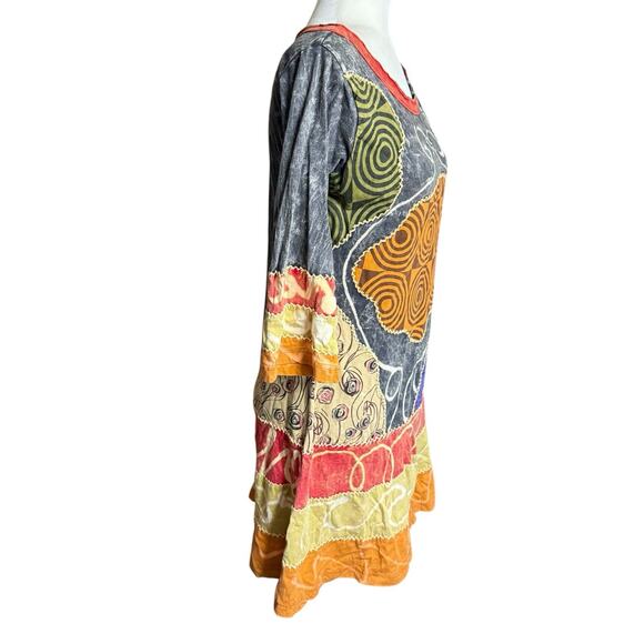 RISING INTERNATIONAL Dress Medium 3/4 Sleeve Boho Patchwork Embroidered Hippie - Picture 4 of 10